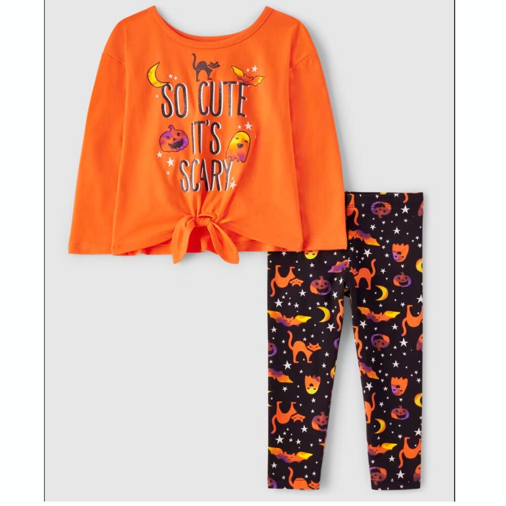 Toddler Girls Halloween Spooky Cute Long Sleeve Tee and Pants 2-Piece Set